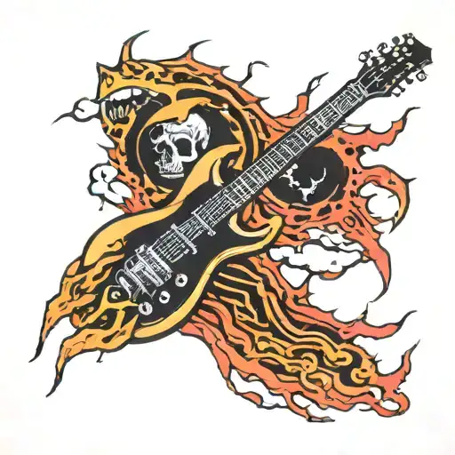 Rip In Arm With Guitar With Lightning Bolts Inside