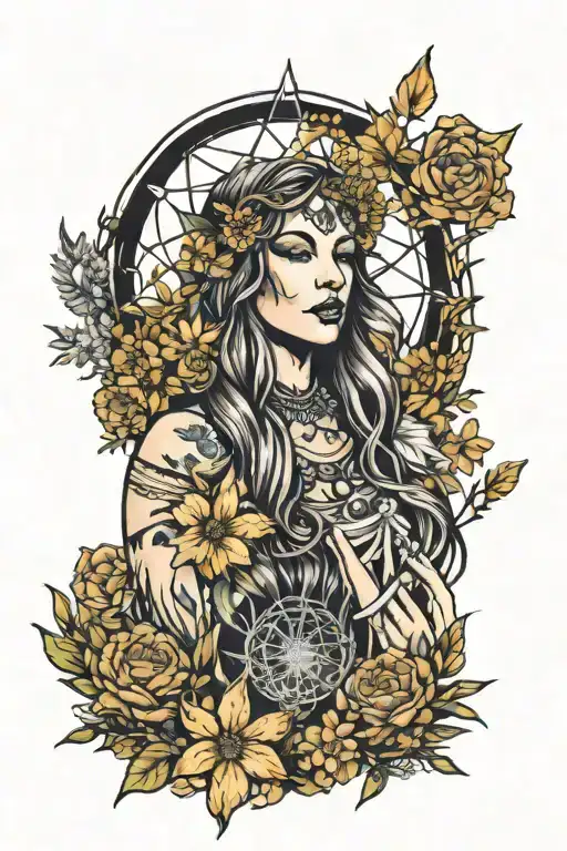Dreamcatcher Goddess In A Wildflower Field Transformed