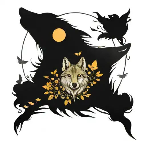 Wolf Moon And Butterflies