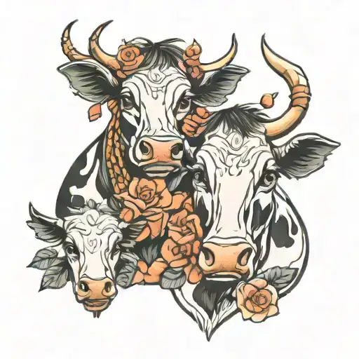 Shoulder Tattoo With Name Milli And Baby Cow With Paint Brush