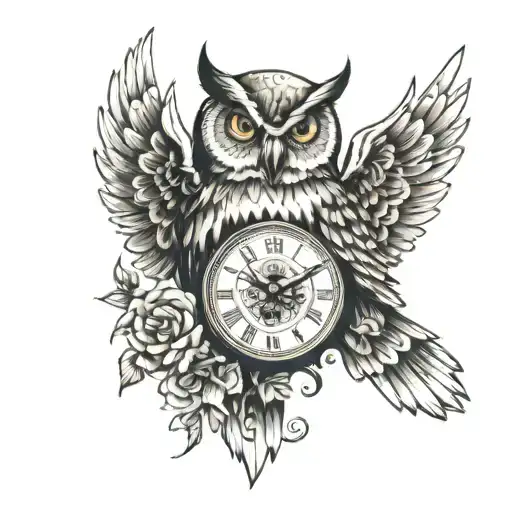 Distored Clock And An Owl Perched