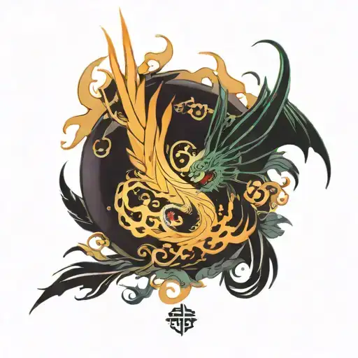Phoenix And Dragon Around Yang Sign