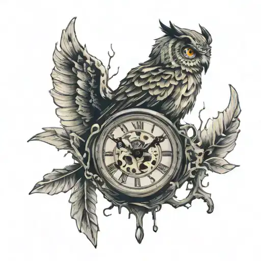 A Clock That Is Melting With An Owl Faded Around It