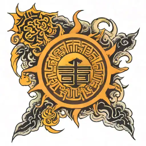 Sun Tattoo With Japanese Characters Inside Meaning Discipline