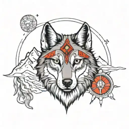 The Face Of A Wolf And In The Background A Mountain With An All-seeing Eye