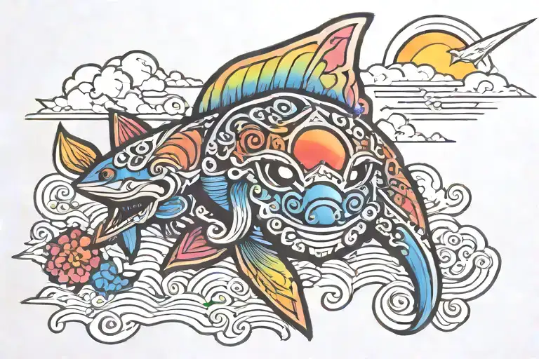 Majors Maskfrom Zelda With Rainbow Colors Sunset Over Lake