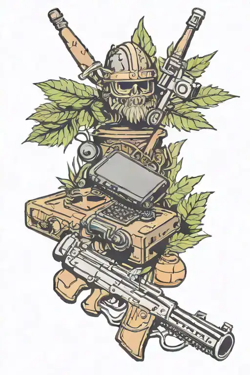 Pot Leaf And Rifles And Viking Helemt And Gaming Controller