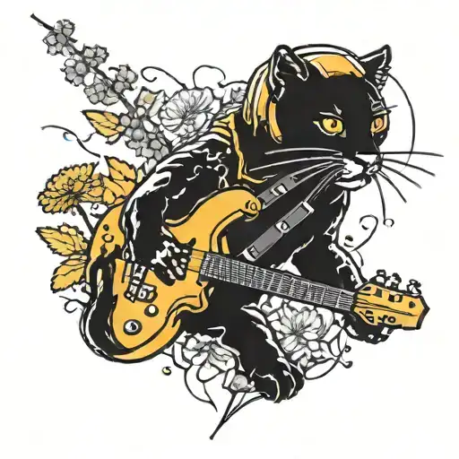 Surrounded By Dandelions There Is A Panther Playing A Guitar With A Football Helmet