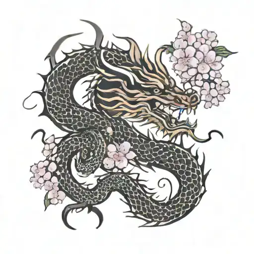 Chinese Zodiac Dragon With Wisteria Flowers Behind It