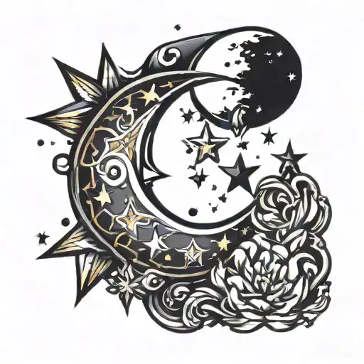 Crescent Moon With Stars Forming