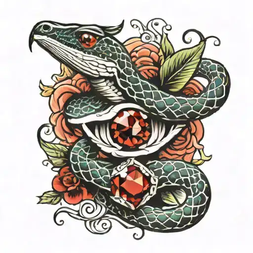 Stillete With Red Gem On Top And Snake Around It