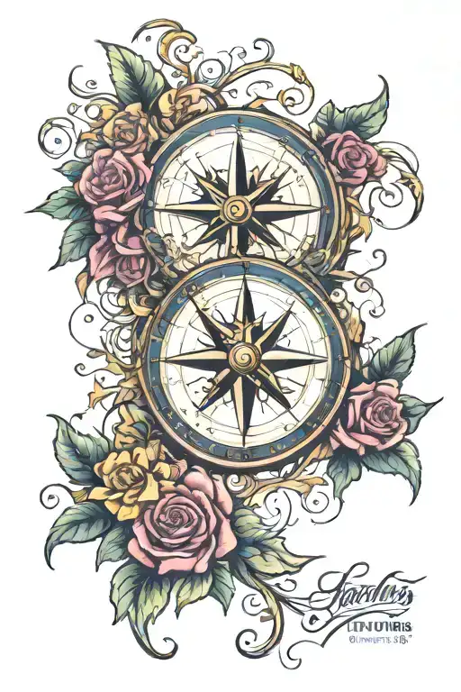 Compass Rose With Flowers And Vines
