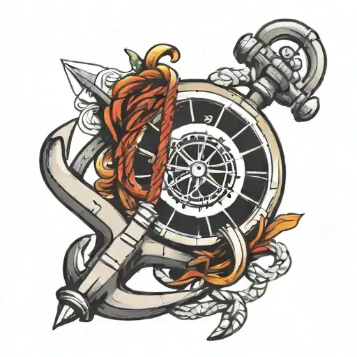 Tattoo Design Of Anchor With Barbell And Compass Surrounded