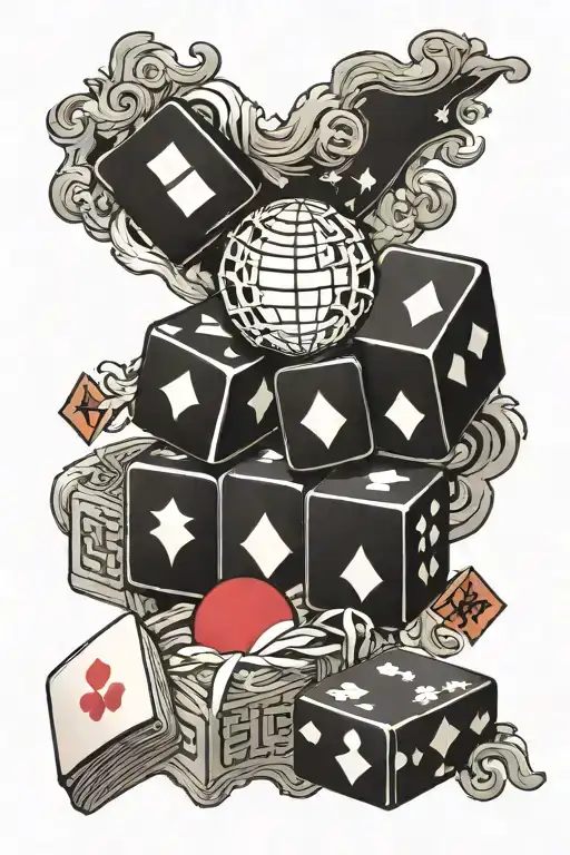 Japan Flag And Arrange Cards And Mahjong Dice Symbolizing The Gamble