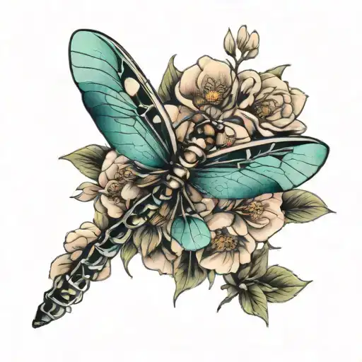 Dragonfly With Flowers