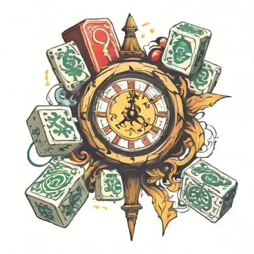 7Pm Clock With Cards Forming And Mahjong Dice Set