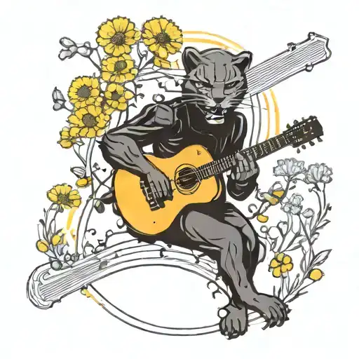 Surrounded By Dandelions There Is A Panther Playing A Guitar With A Football Helmet