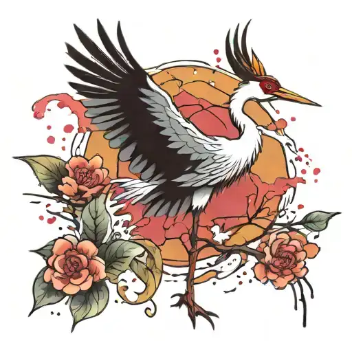 Japanese Crane With A Spatter Of Watercolor