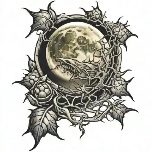 Full Moon Partially Covered In Thorns