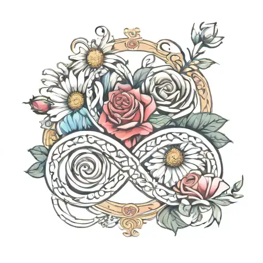 Infinity Sign With Rose And Daisy North Flowers And Names Conner And Emily