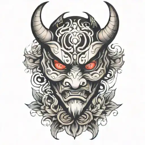 Eyes And Japanese Demon Mask