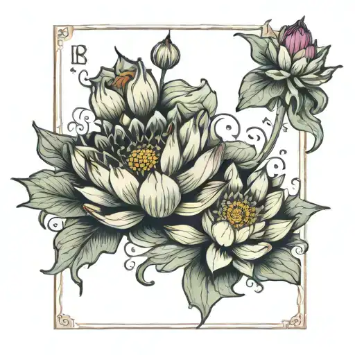 Lotus Flowers Surrounding The Lovers Tarot Card And Death Tarot Card