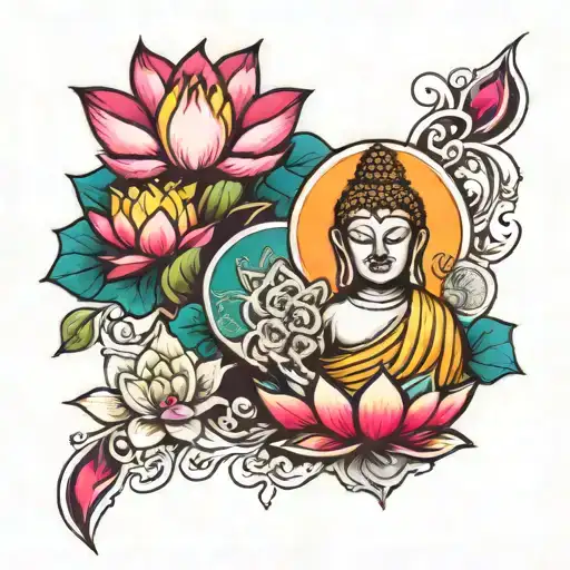 Buddha And Lotus And Hand Of Fatima