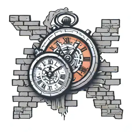 Clock With No Hands Smashing Through Brick Wall