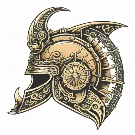 Gladiator Helmet And Luna Moon Merging Together