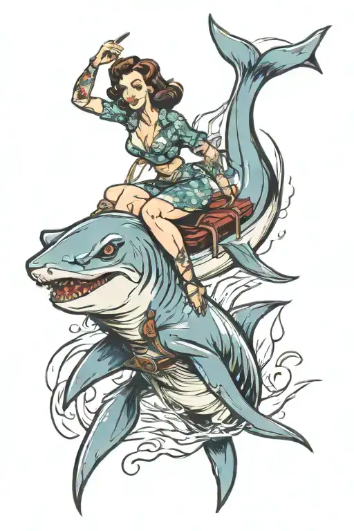 Pinup Girl Riding Shark