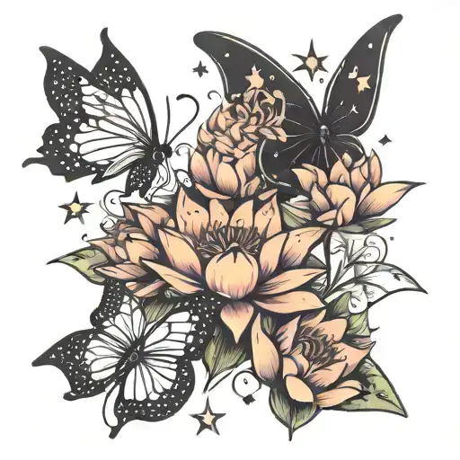 Stars Butterflies And Lotus Flower