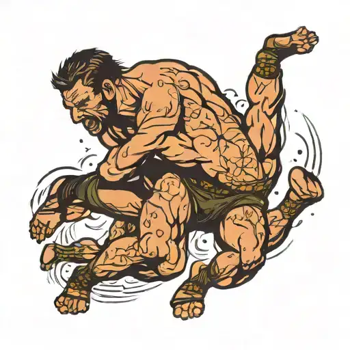 Wrestler Throwing Another Wrestling Over His Back