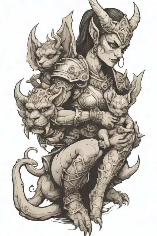 Female Gargoyle Warrior With Her Toddler