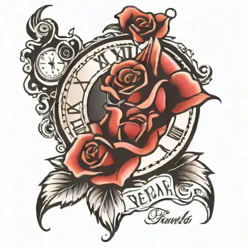 Rose And Clock With The Words Famila