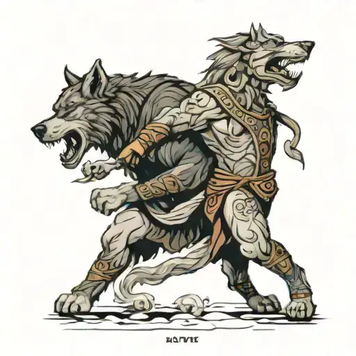 Viking God Fights Giant Wolf