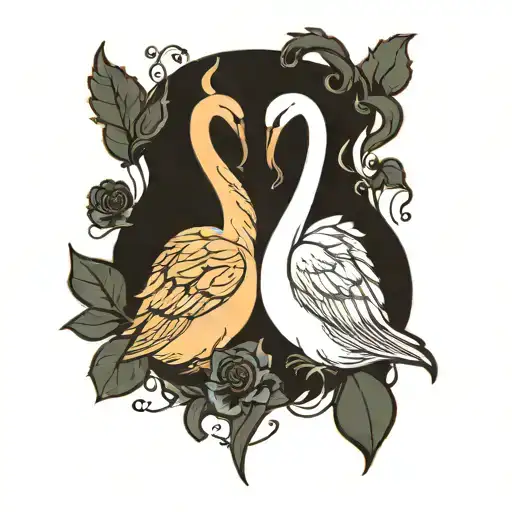Minimal Swans Stick Their Heads Together And Inside A Fire Heart With Big Angel Figs
