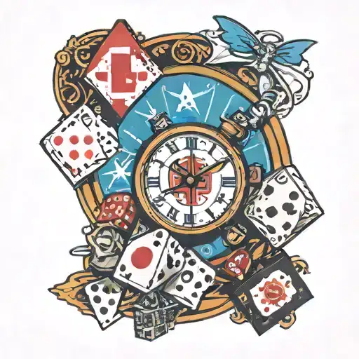 7Pm Time Clock In Japan Flag With Mahjomg Dice And Cards