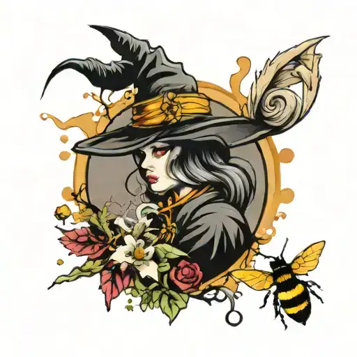 Witch Shadow With Bee And Color Splash