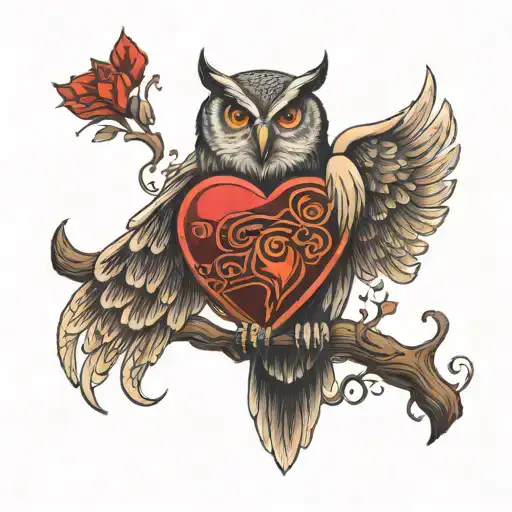 Chest Tattoo With An Owl Holding A Heart