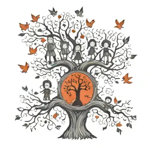 Family Tree With Names And Two Child Figures And A Wife