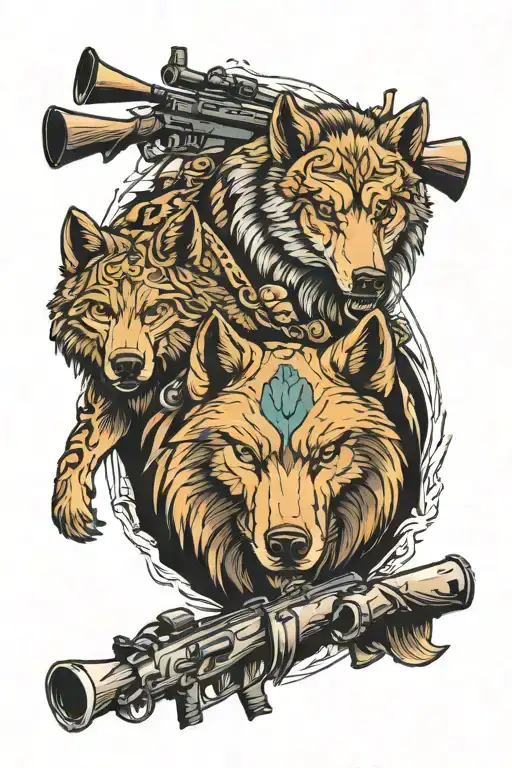 Wolf And Bear And Fish And Moose And Rifle And Jungle