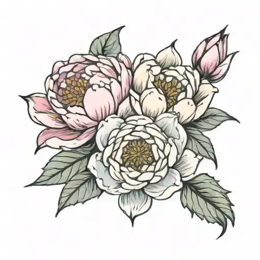 Peony And Water Lily Intertwined Small