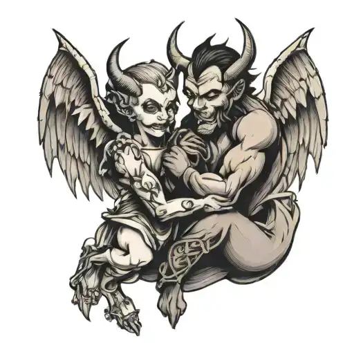 Hugging Angle And Devil Half Angel