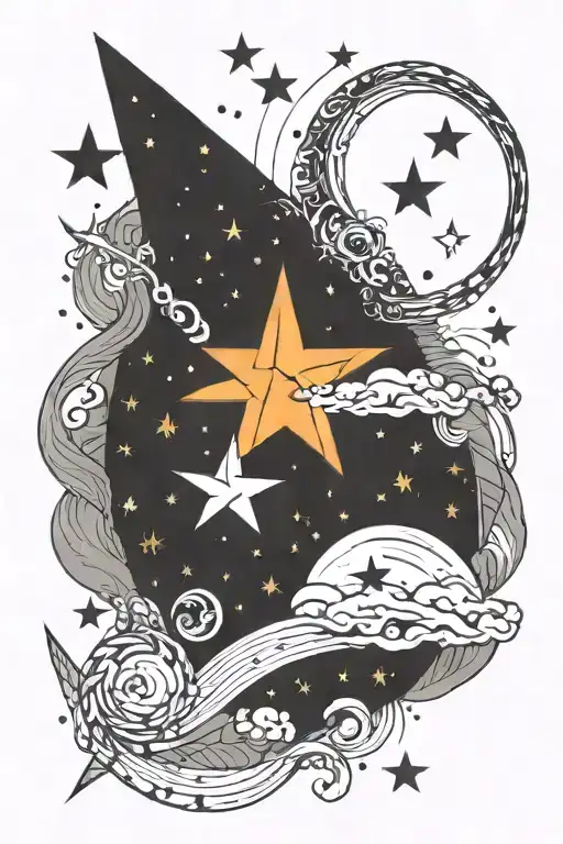 Fine Line 13 Stars And Moons In A Straight Line With Dots And Pretty Details