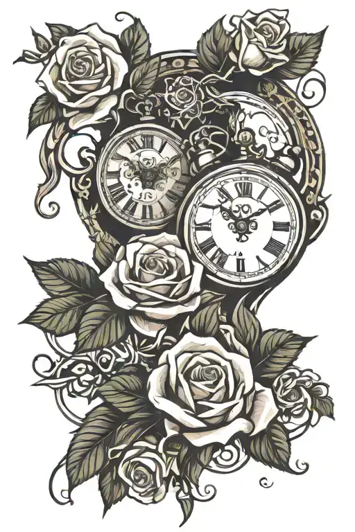 Roses Interwined With A Clock Inside