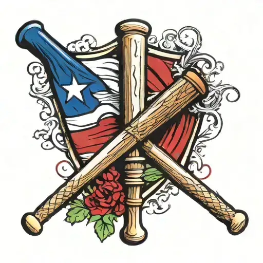 Baseball Bat And Baseball Dominican Republic Flag Intertwined