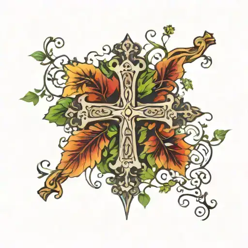 Cross With Bible Verse And Leaves And Vines