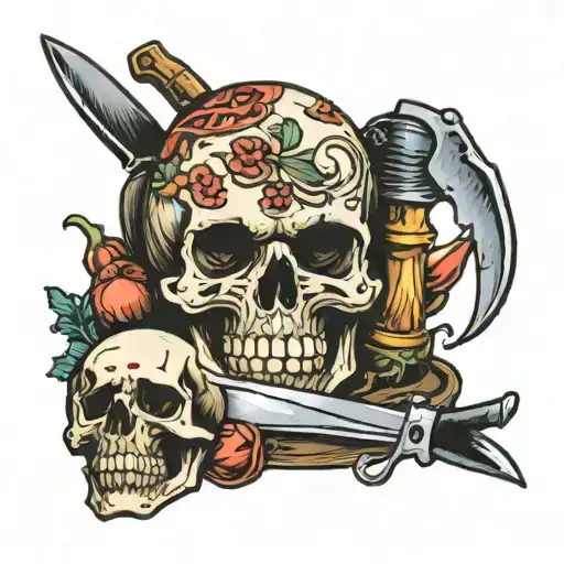 Skull And Knife And Food
