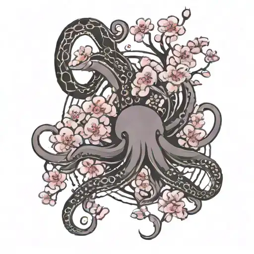 Cherry Blossom And Octopus Sleeve