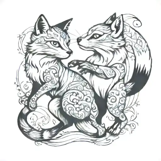 Cat And Fox Jump Towards Each Other